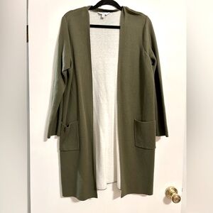 Olive Green Long Knit Cardigan Sweater